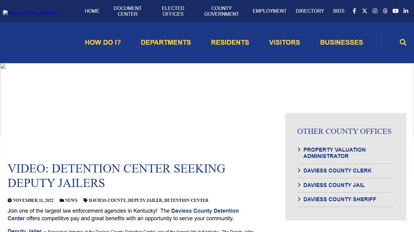 Video: Detention Center Seeking Deputy Jailers - Daviess County Kentucky